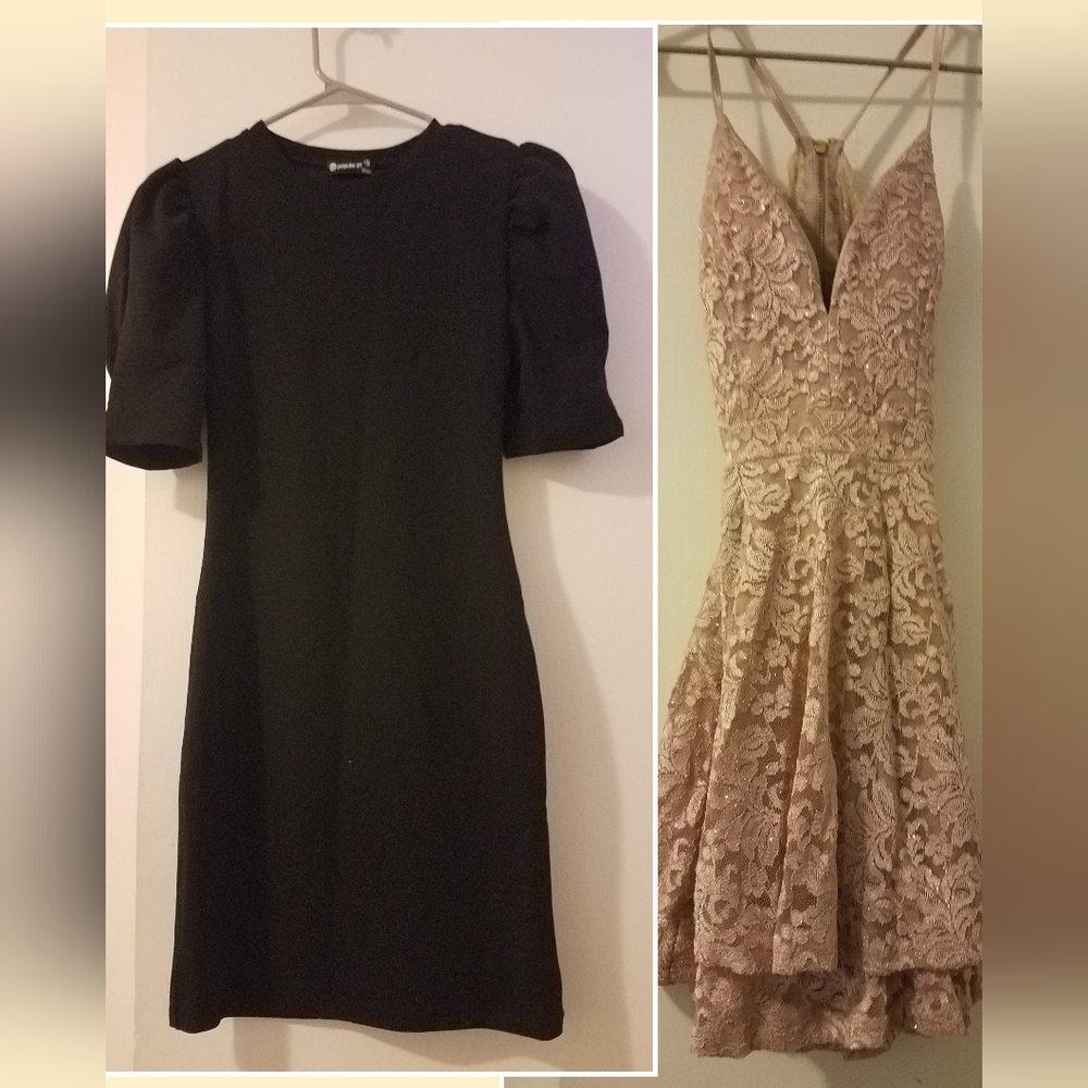 2 set dresses- dark pink and tight black. Size S